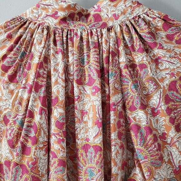 Nicole Miller Balloon Tie Sleeve Flowy Boho Printed Top Size S - Picture 7 of 9